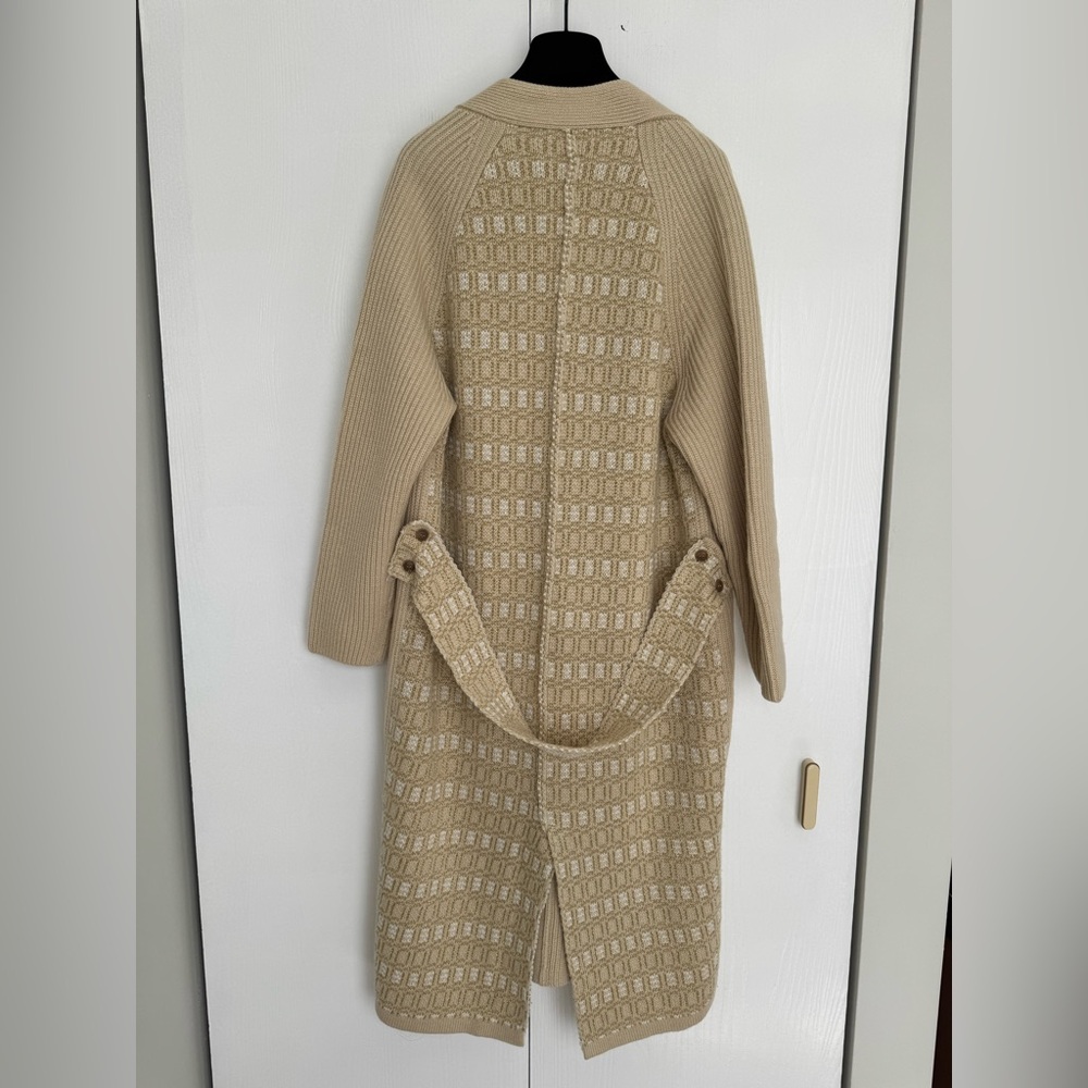 Oscar de la Renta raglan shoulder long knitted cardigan with pockets ivory large